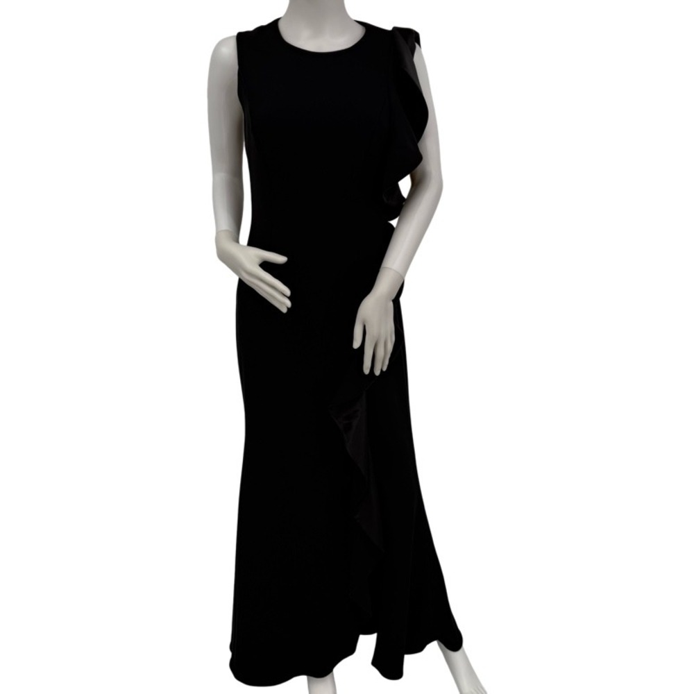 CARMEN MARC VALVO Infusion Black Ruffle Dress Size 2‎ Prom Elegant Formal Gown - Picture 2 of 16